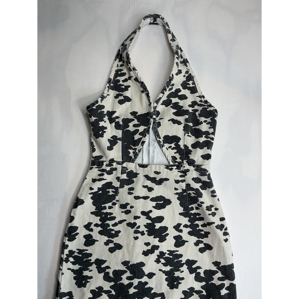 Nasty Gal Dalmatian Print Halter Mini Dress White Black Cutout Denim US 4 NWT - Picture 5 of 12